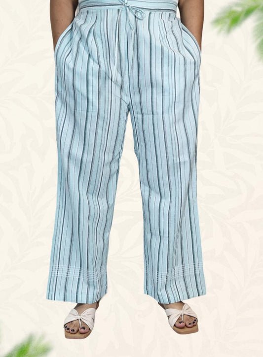 Blue Striped Print Cotton Pant