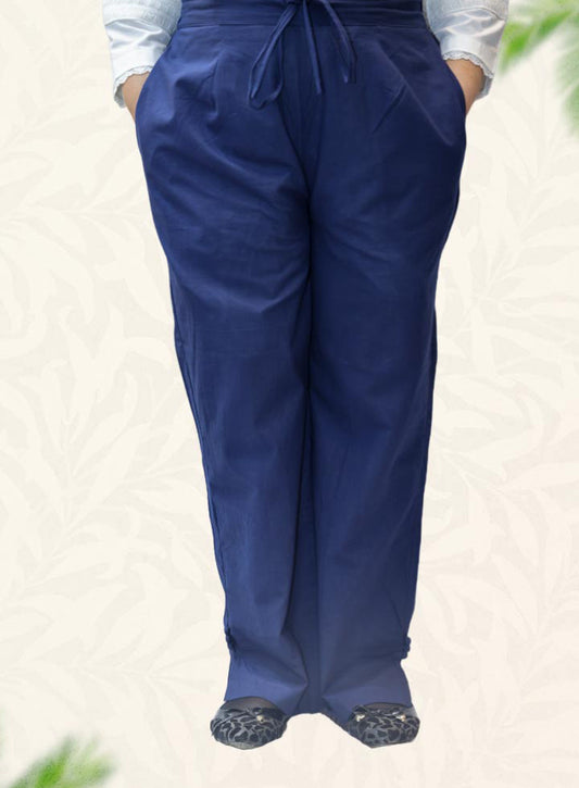 Blue Plain Rayon Pant