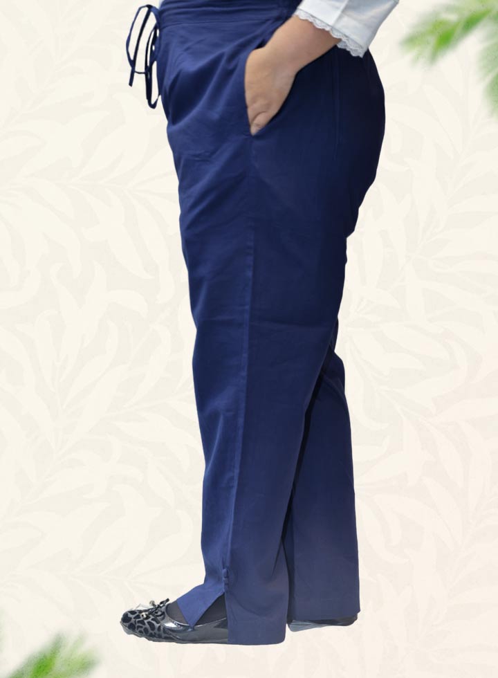 Blue Plain Rayon Pant