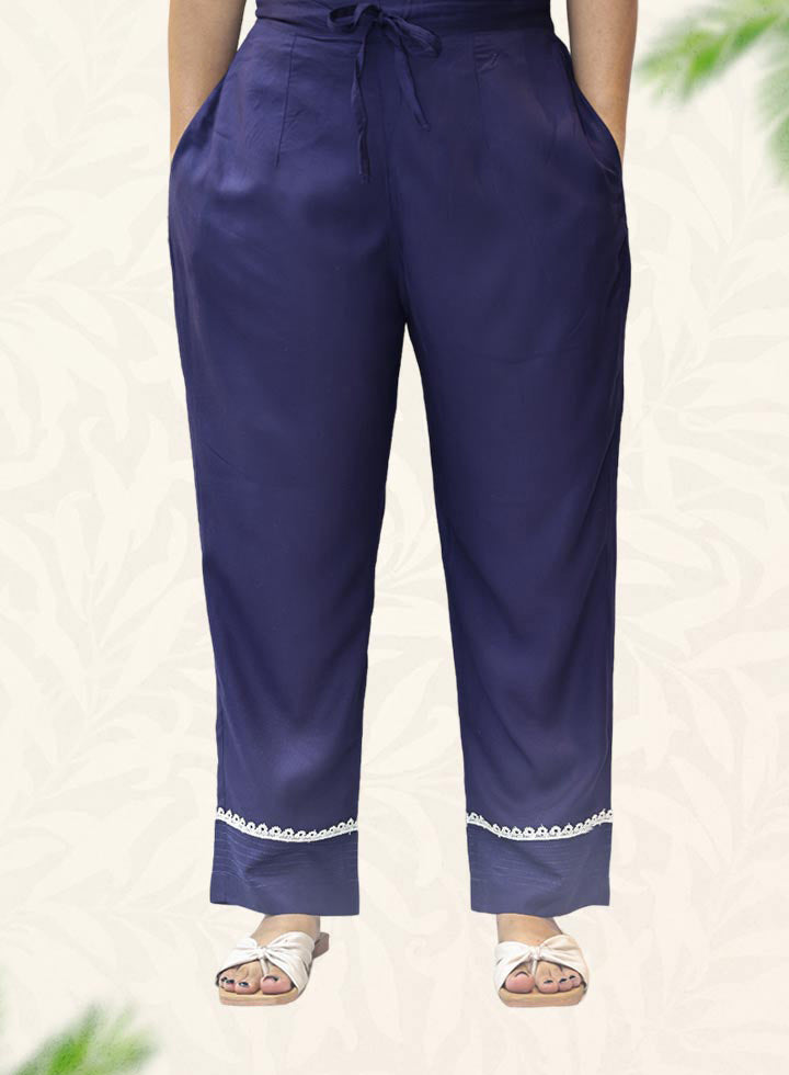 Blue Plain Rayon Pant