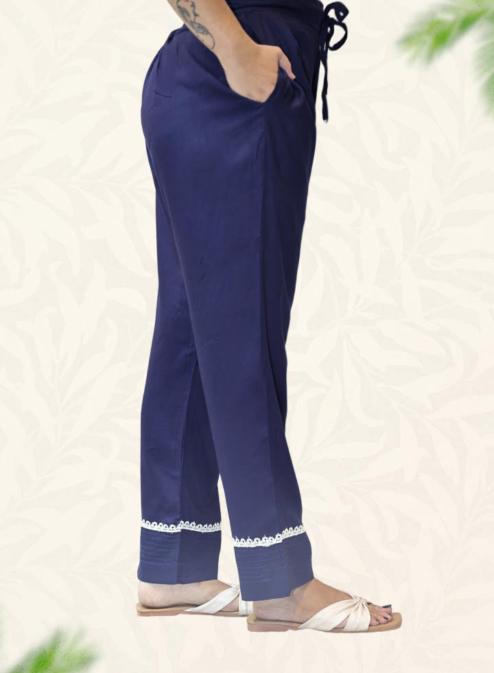 Blue Plain Rayon Pant