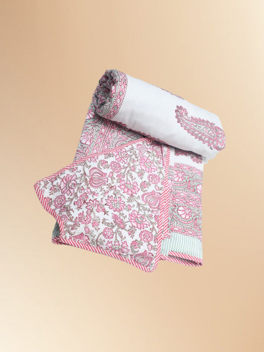 Pink Handblock Print Double Bed Dohar