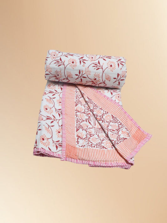 Orange Handblock Print Single Bed Dohar