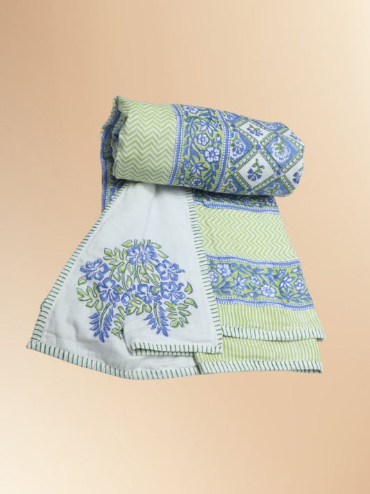 Green Handblock Print Single Bed Dohar