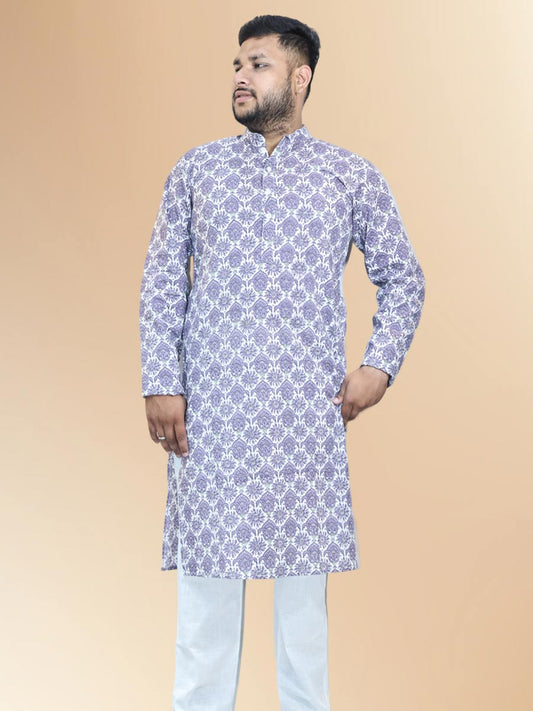 Purple Cotton Printed Kurta Set