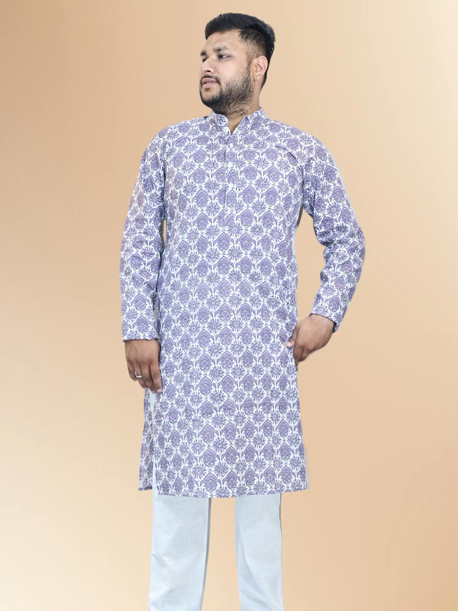 Purple Cotton Printed Kurta