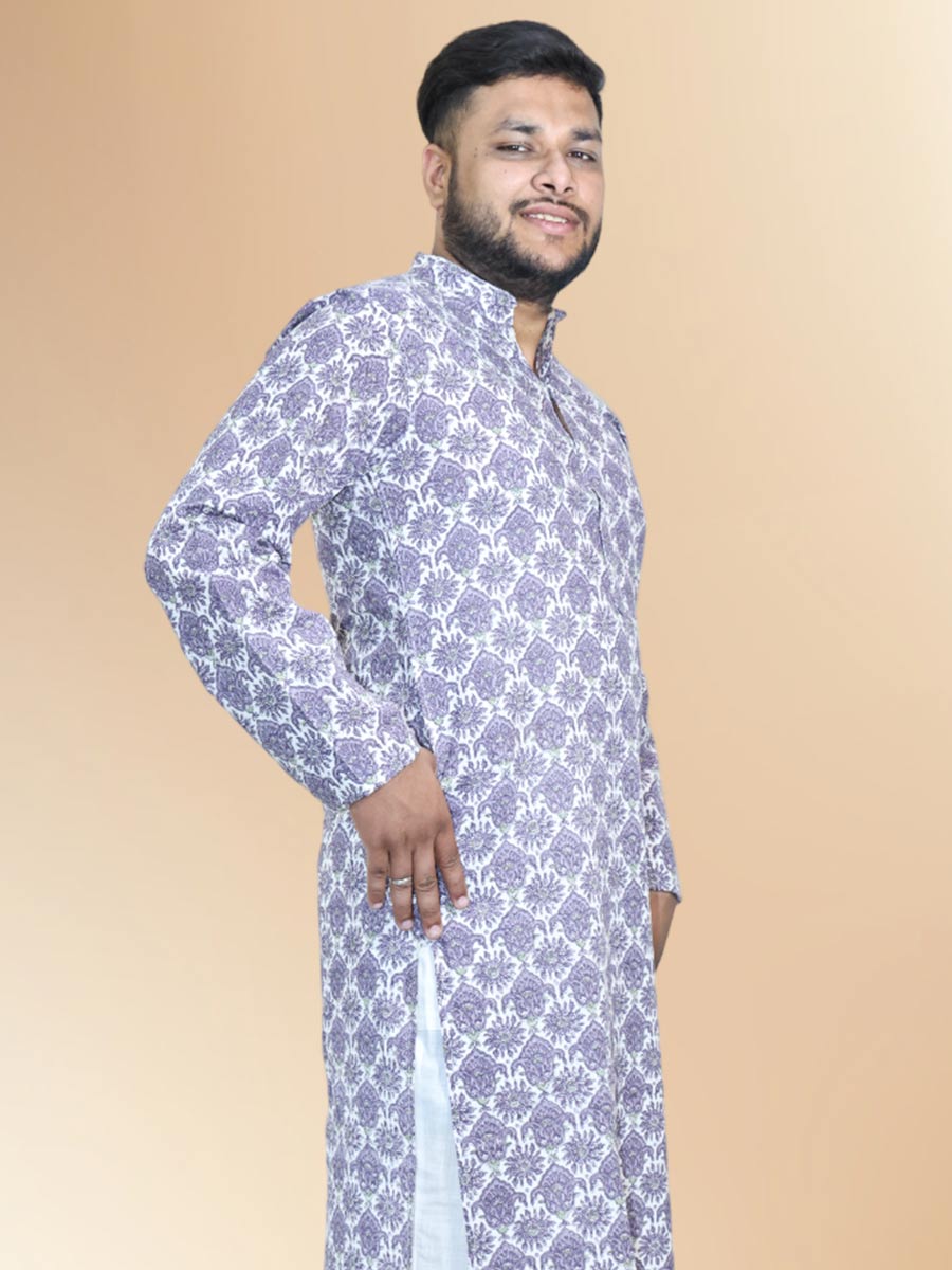Purple Cotton Printed Kurta Set