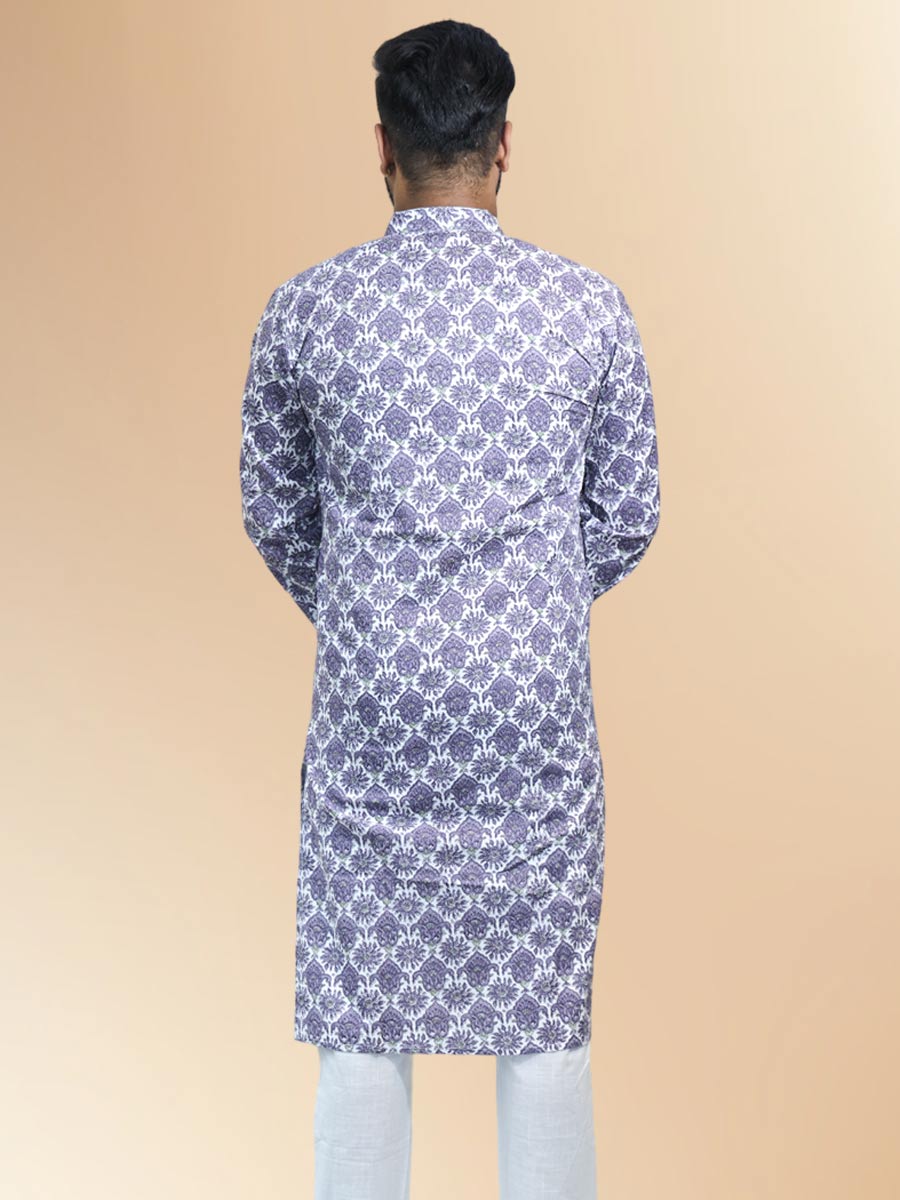 Purple Cotton Printed Kurta Set