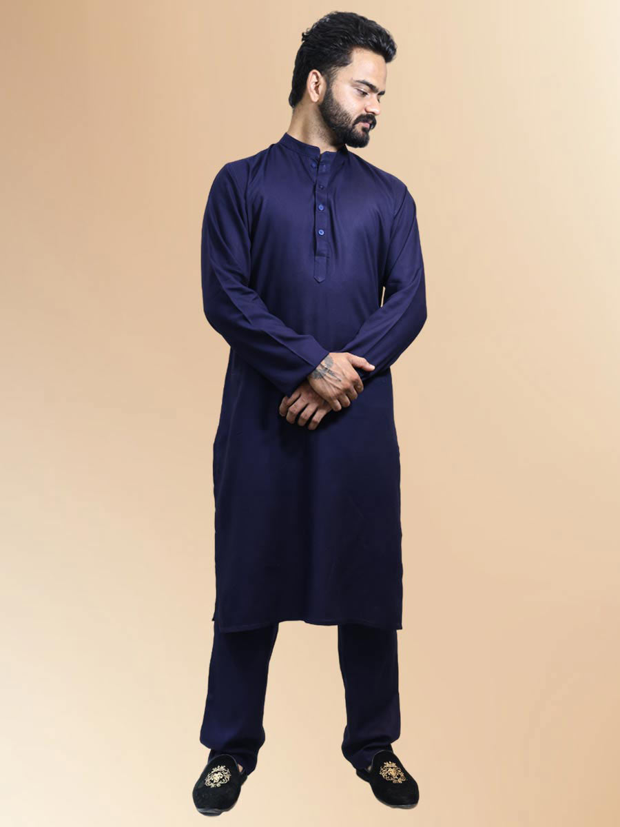 Blue Rayon Plain Kurta