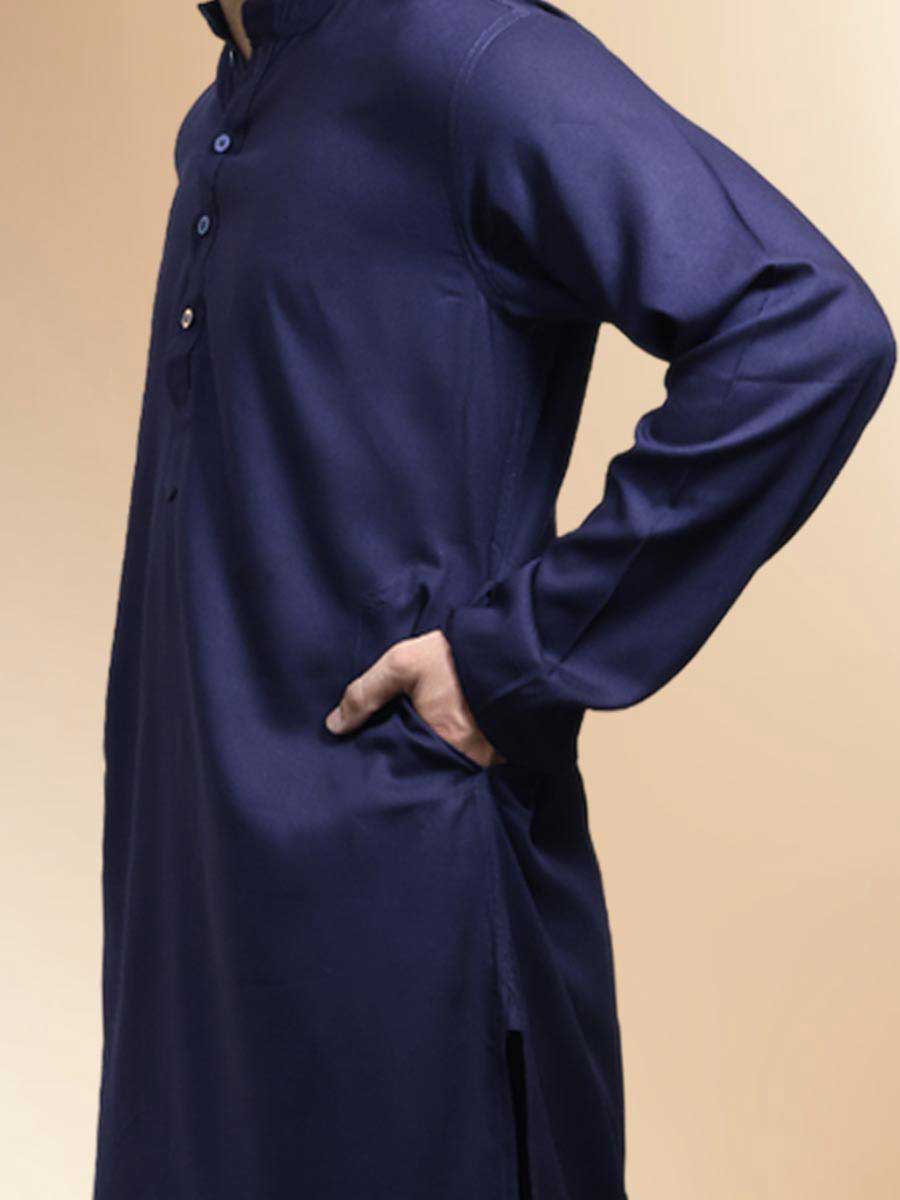 Blue Rayon Plain Kurta Set