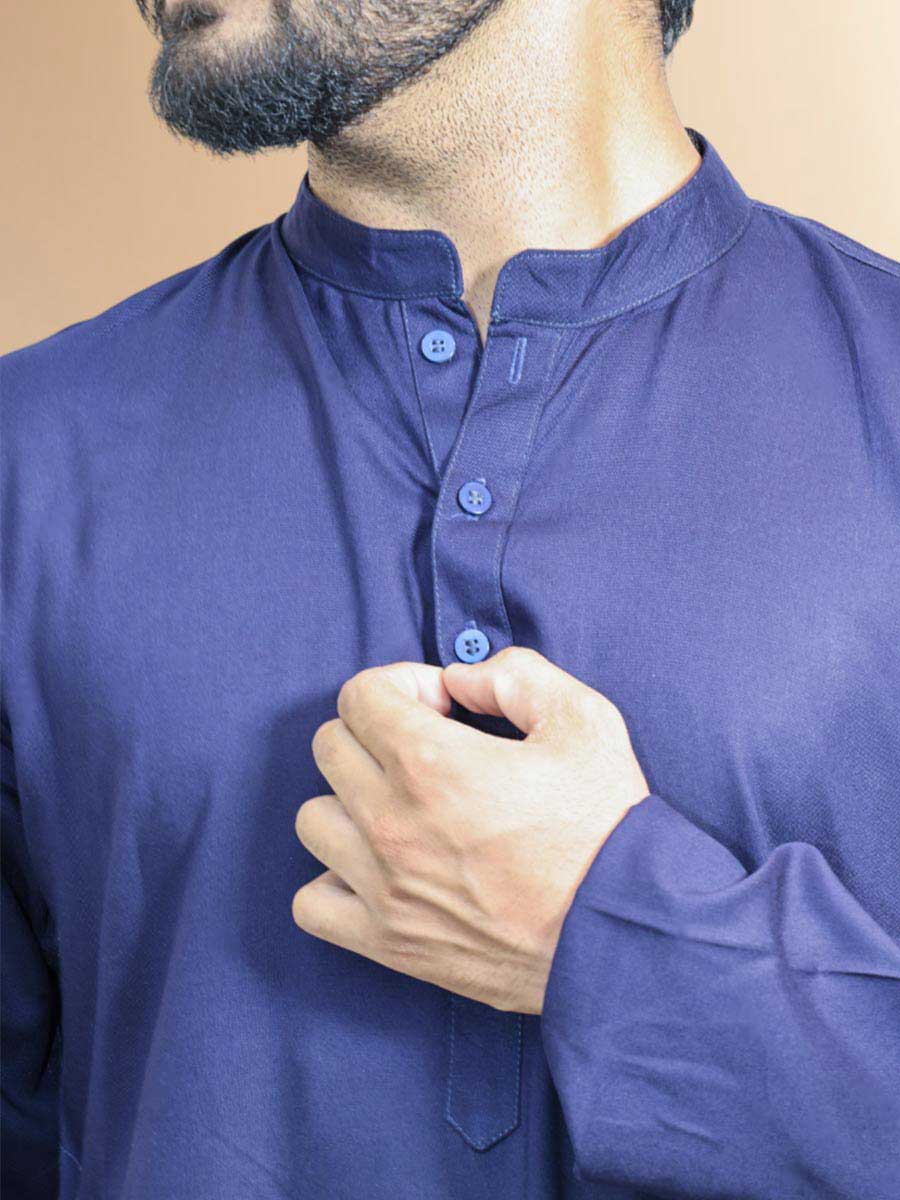 Blue Rayon Plain Kurta Set