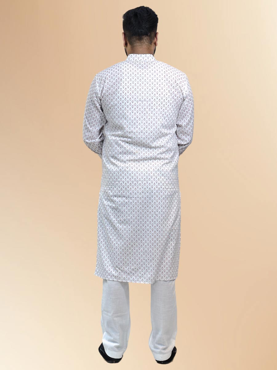 White Cotton Printed Kurta Set