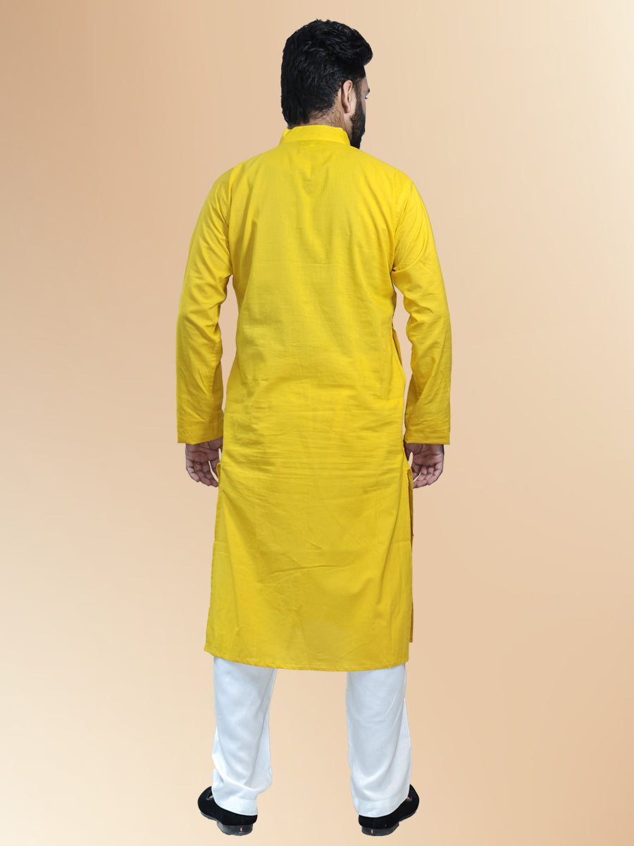 Yellow Cotton Plain Kurta Set