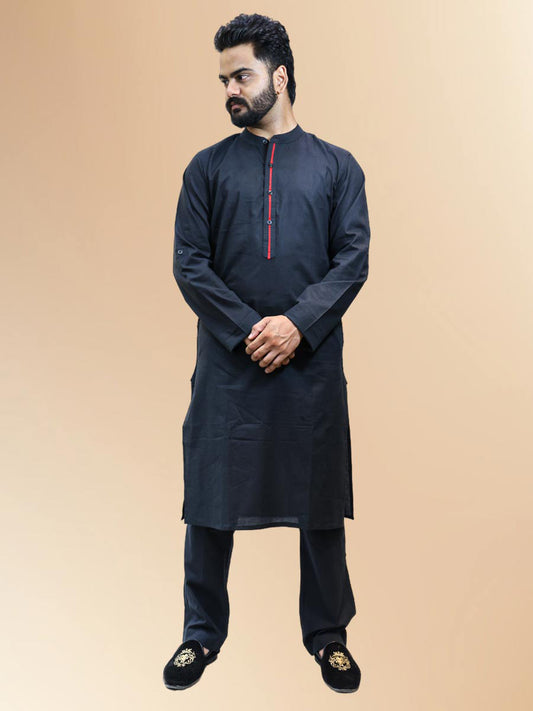 Black Cotton Plain Kurta