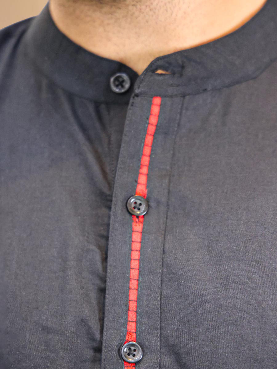 Black Cotton Plain Kurta