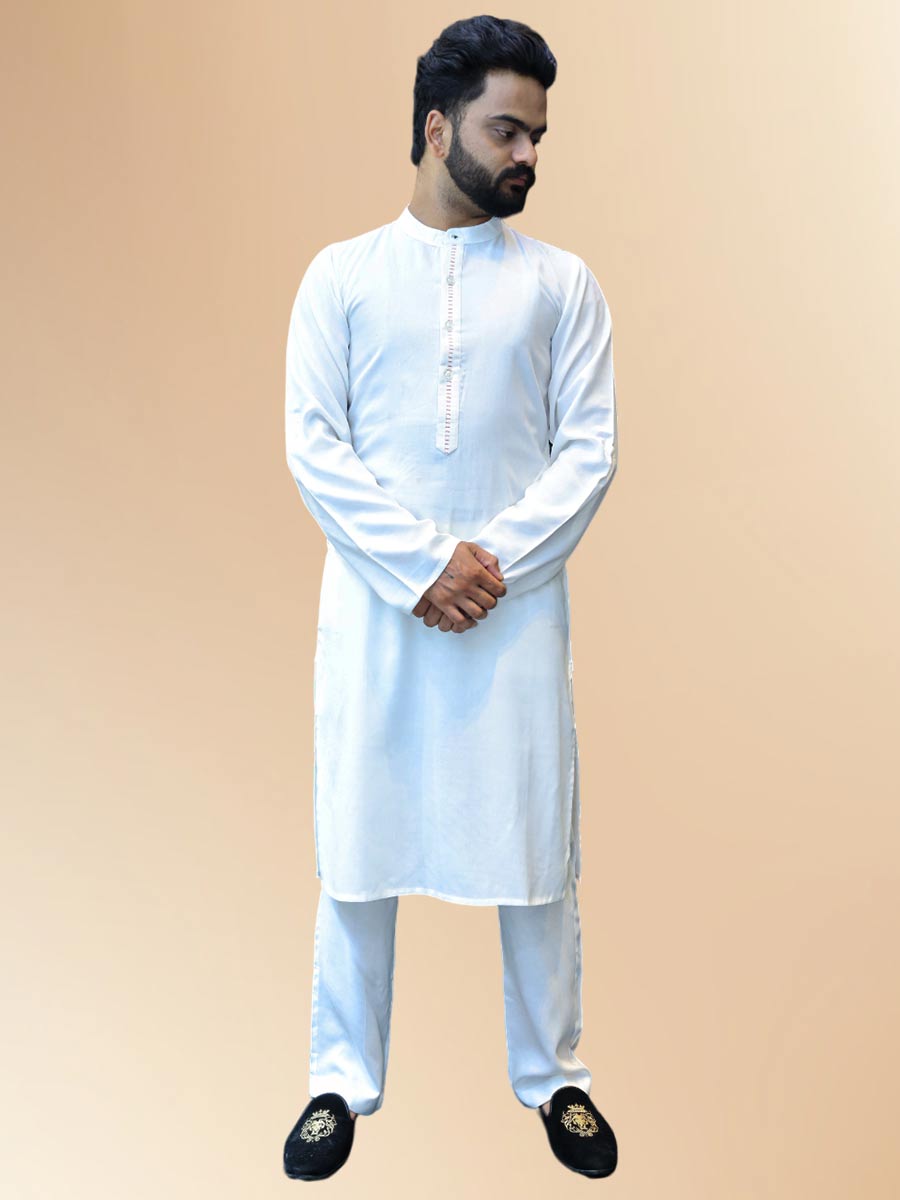 White Rayon Plain Kurta