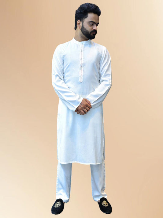 White Rayon Plain Kurta