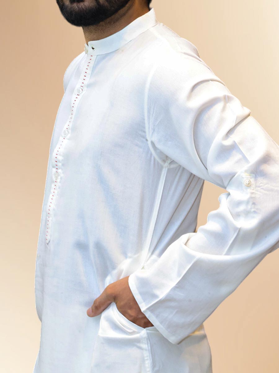 White Rayon Plain Kurta Set