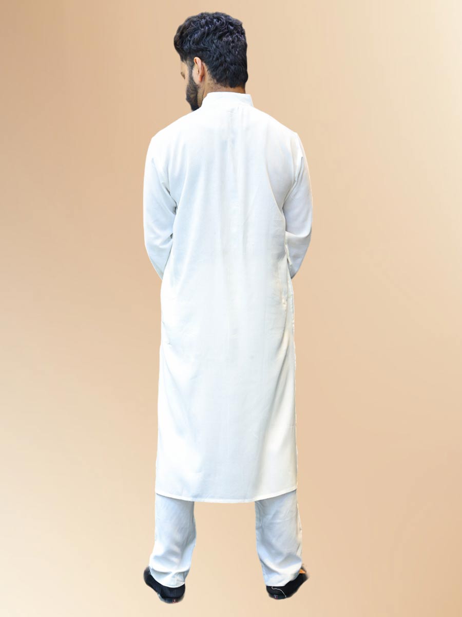 White Rayon Plain Kurta