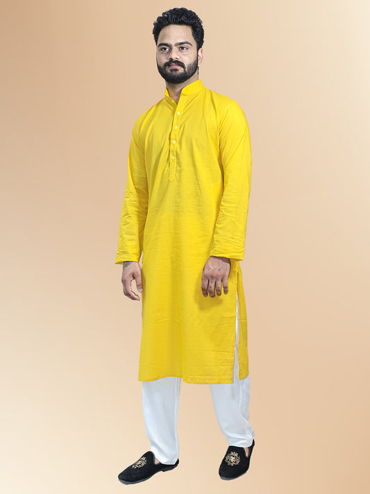 Yellow Cotton Plain Kurta