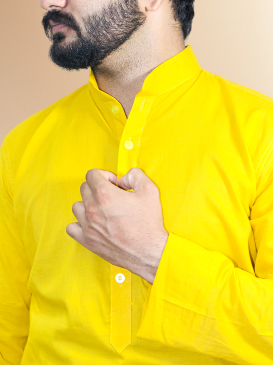 Yellow Cotton Plain Kurta Set