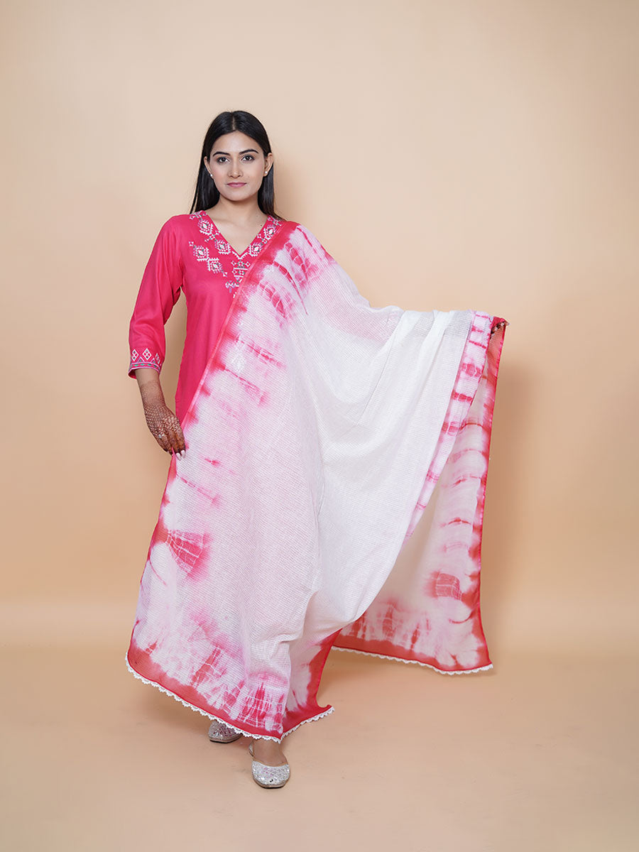 Pink Embroidered Rayon Suit Set