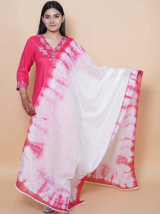White Tie-Dye Kota Doria Dupatta