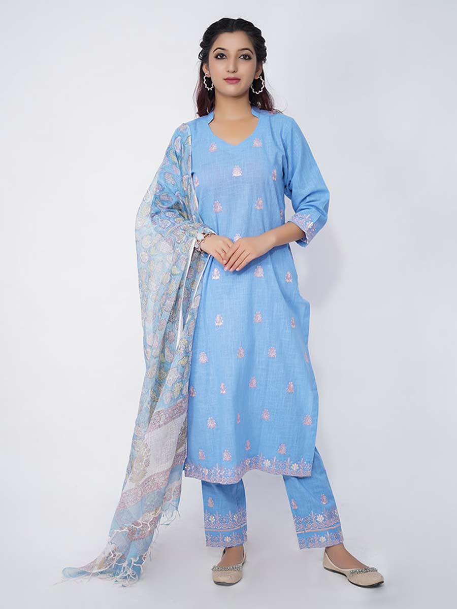 Blue Linen Machine Work Suit Set