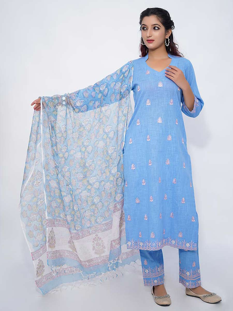 Blue Linen Machine Work Suit Set