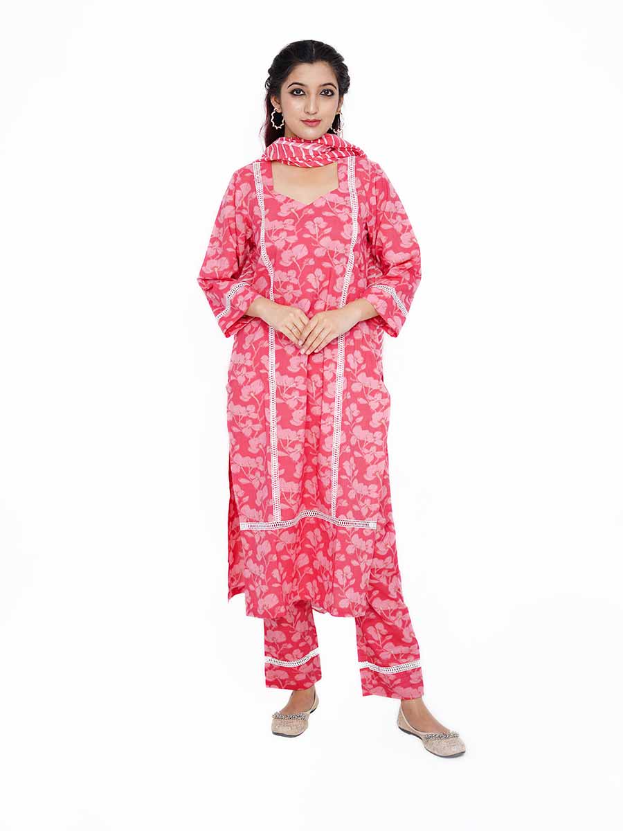 Pink Printed Cotton Dupatta