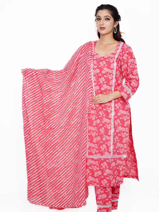 Pink Printed Cotton Dupatta