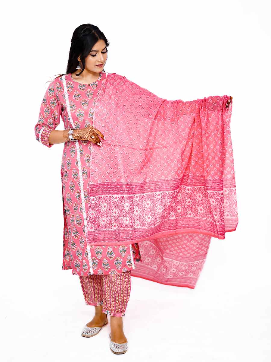 Pink Printed Cotton Dupatta