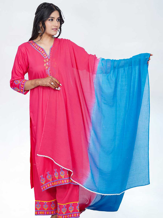 Pink Plain Cotton Dupatta
