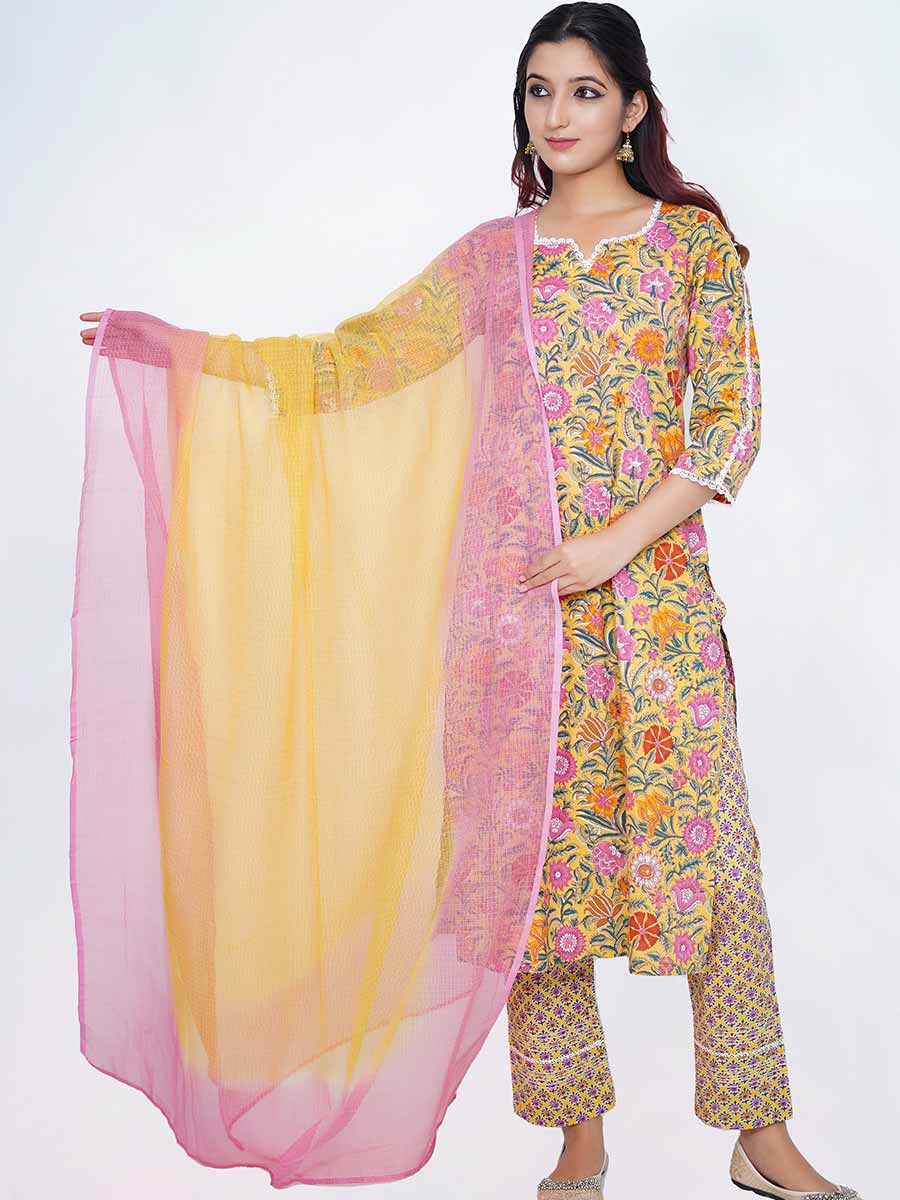 Yellow Plain Kota Doria Dupatta