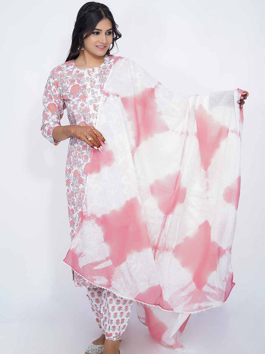 White Tie-Dye Kota Doria Dupatta