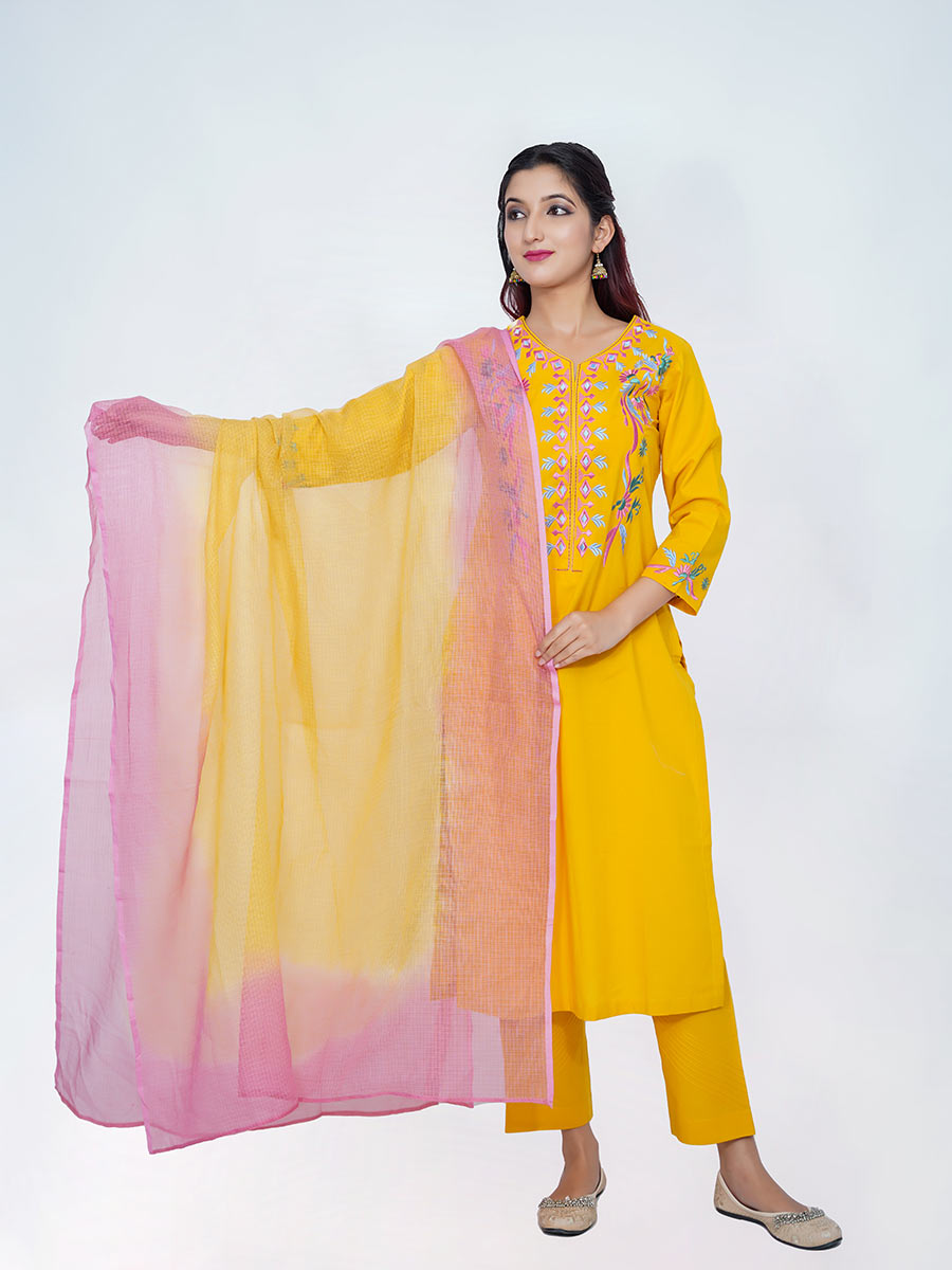 Yellow Cotton Material Machine Work Suit Set