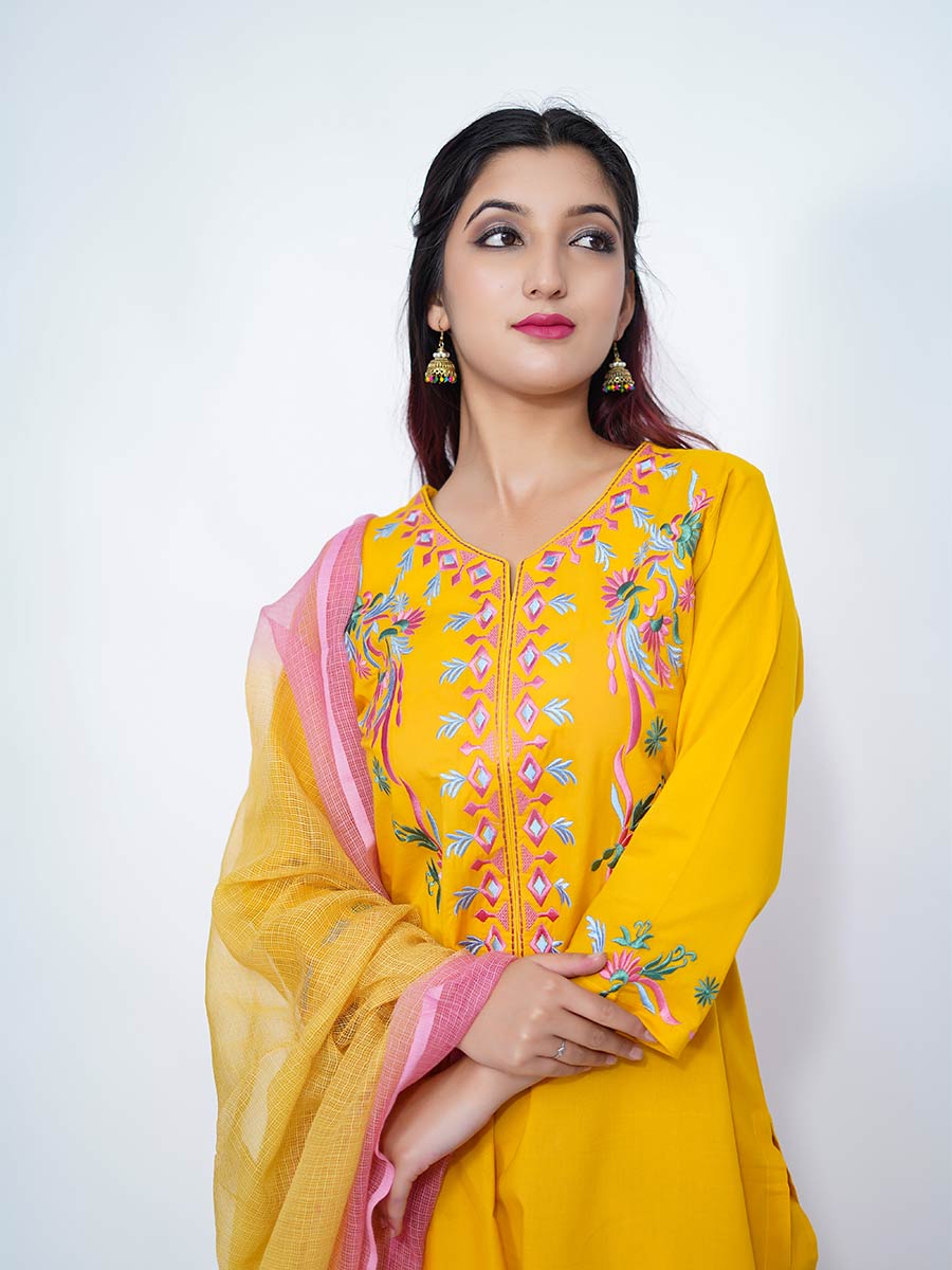 Yellow Cotton Material Machine Work Suit Set