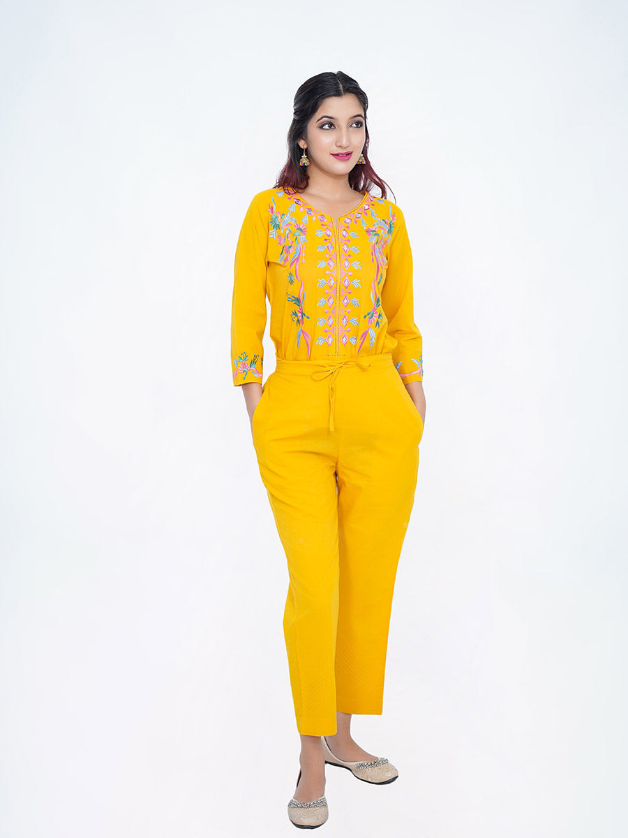 Yellow Cotton Material Machine Work Suit Set