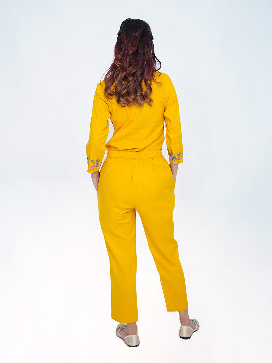 Yellow Cotton Material Machine Work Suit Set