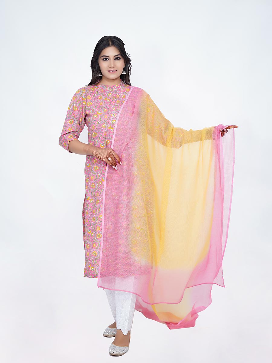 Pink Cotton Bagru Print Suit Set
