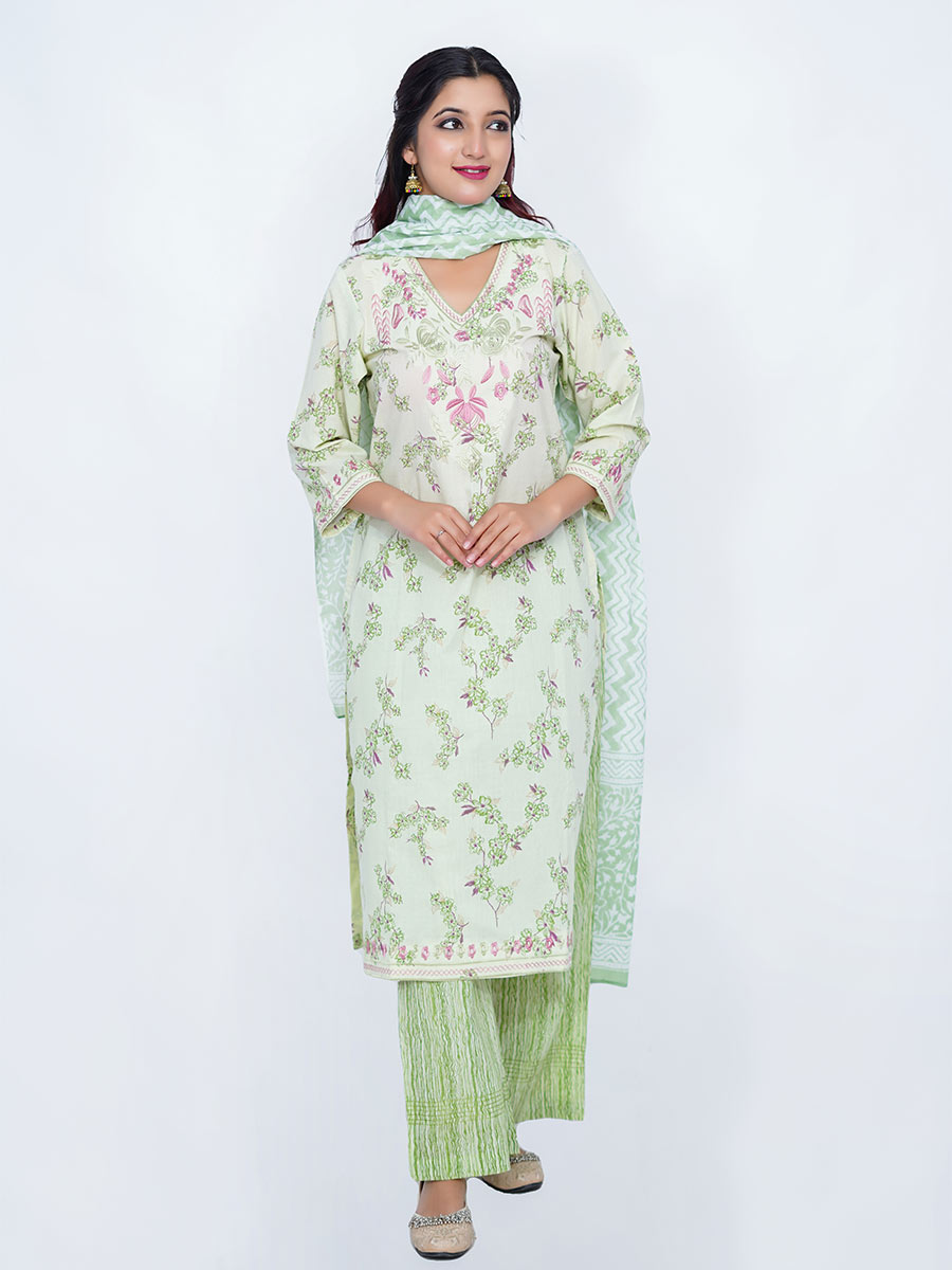 Green Printed Cotton Dupatta