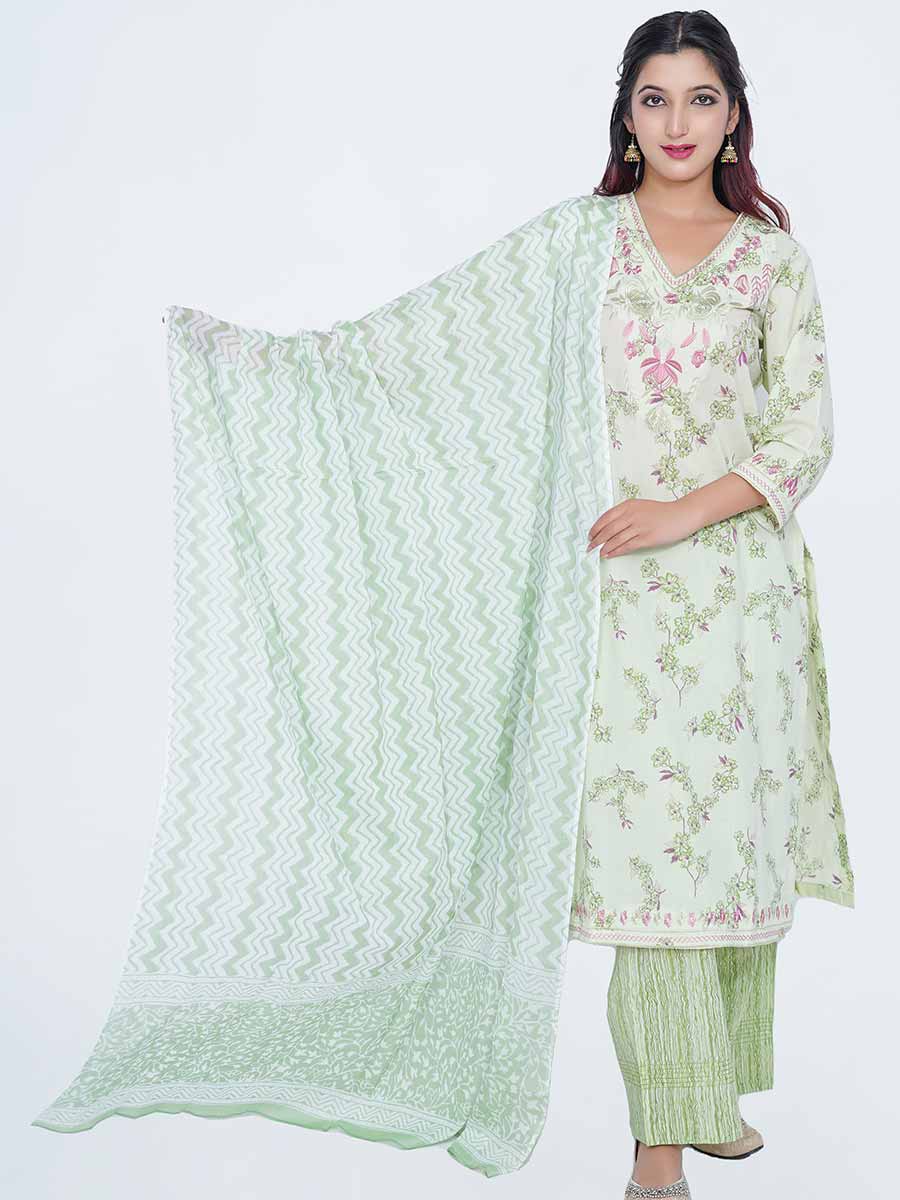 Green Printed Cotton Dupatta