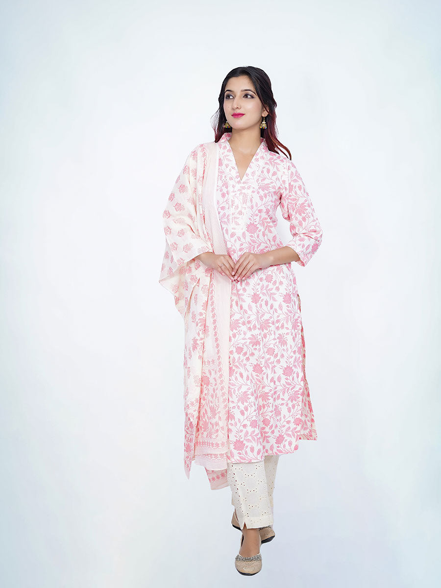Pink Printed Cotton Dupatta