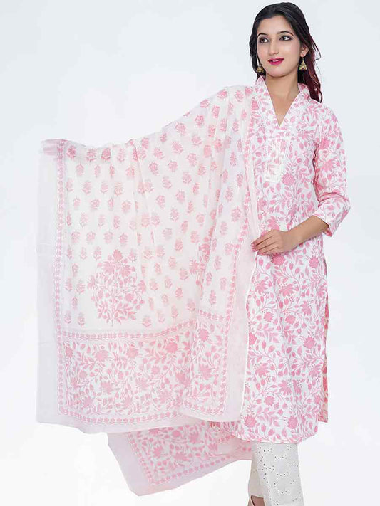 Pink Printed Cotton Dupatta