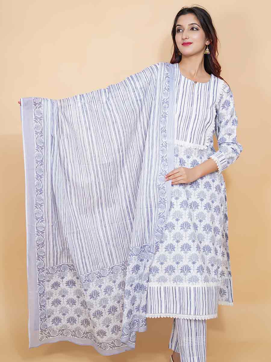 Blue Printed Cotton Dupatta