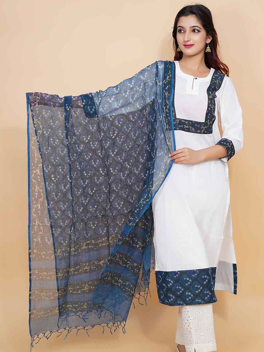 Blue Printed Kota Doria Dupatta
