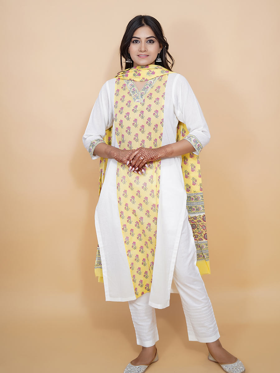 Yellow Printed Cotton Dupatta