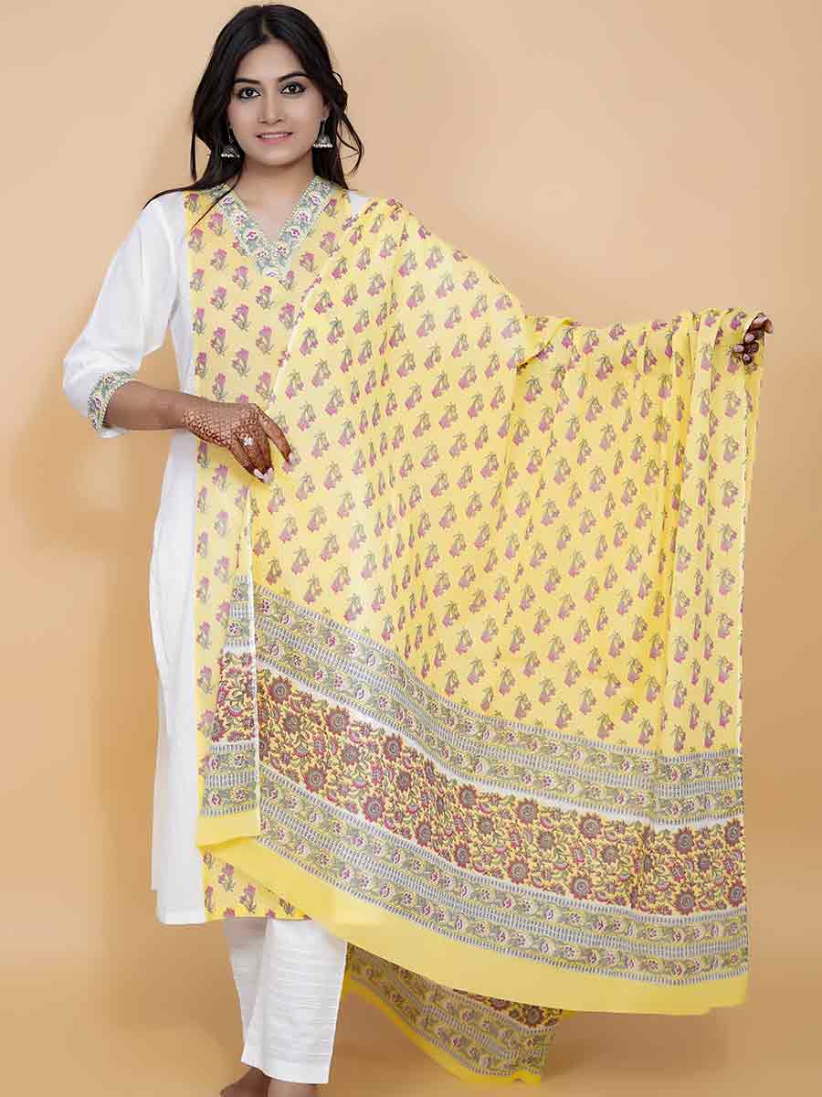 Yellow Printed Cotton Dupatta