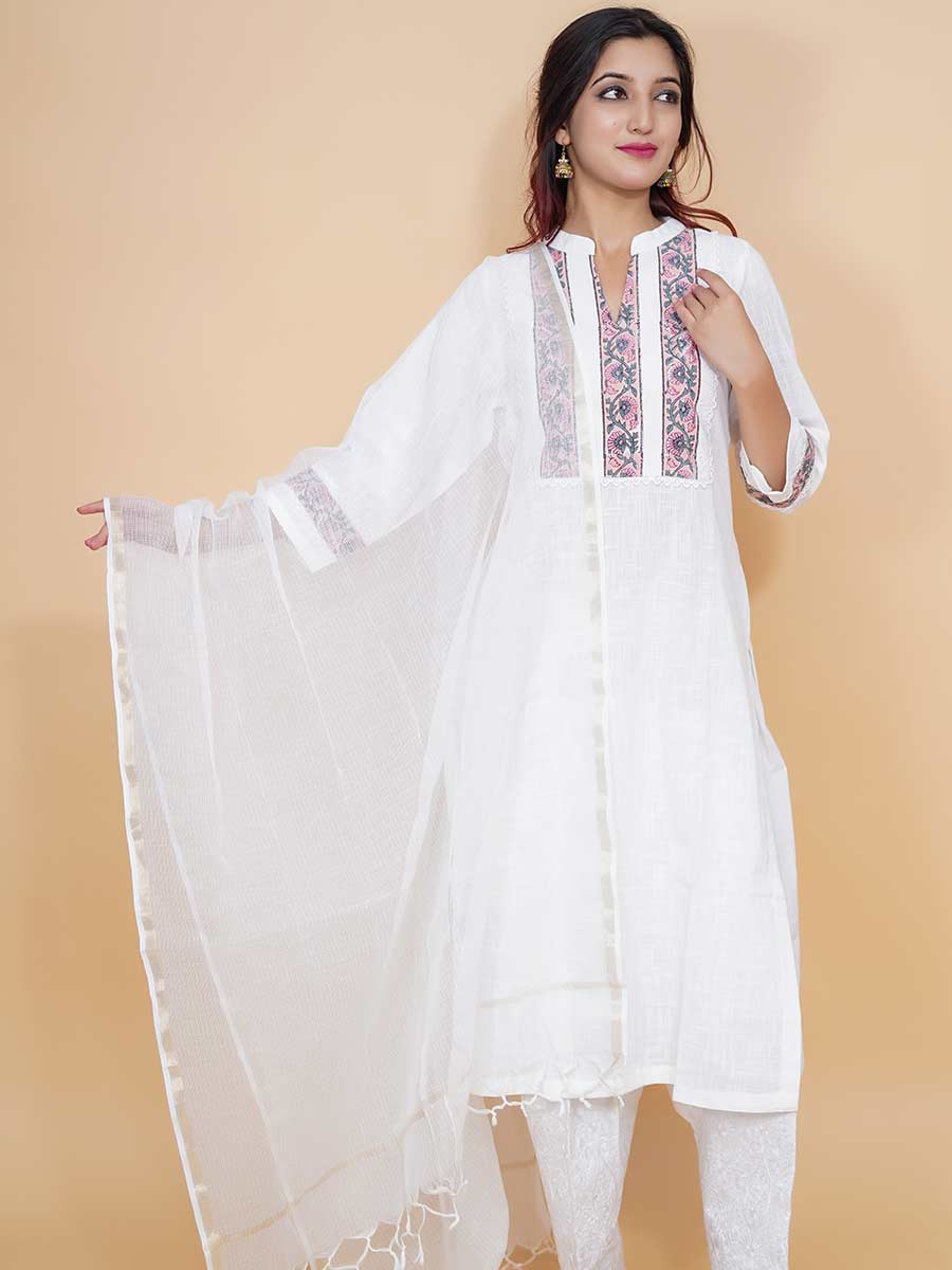 White Plain Kota Doria Dupatta