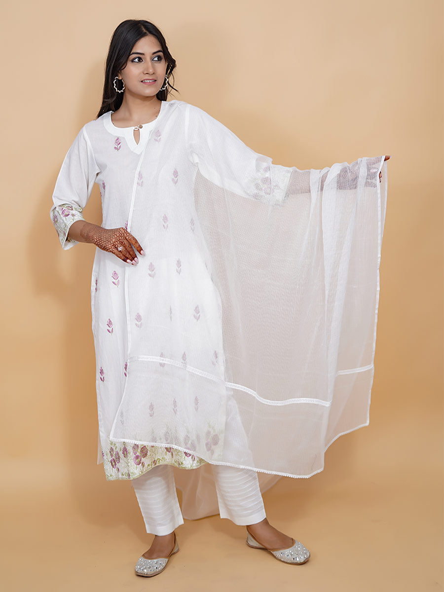 White Cotton Machine Work Suit Set
